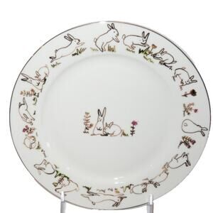 Grace Teaware Porcelain Easter Spring BUNNY RABBITS 8" Salad Plate Set of 4 NEW